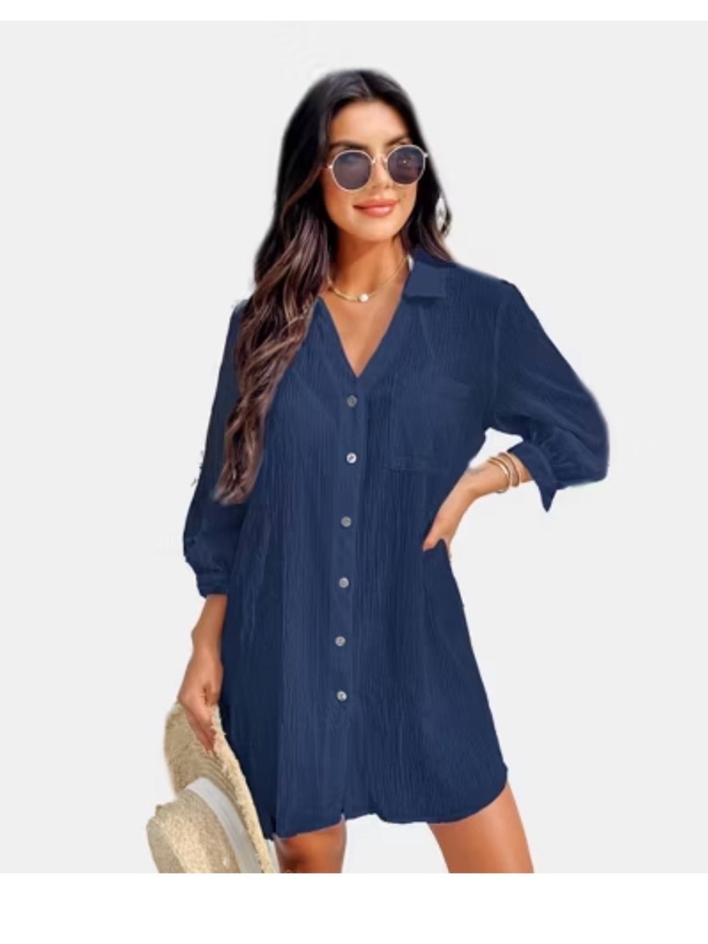 Cupshe Women’s Button-Front Crinkle Shirt Dress NWT